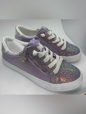 Sparkle Lace-Up Kids Lavender Glitter Sneakers with Side Zip